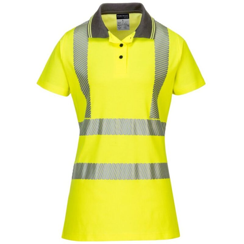 Portwest Hi-Vis Women's Cotton Comfort Pro Polo Shirt Short Sleeve - Yellow/Grey