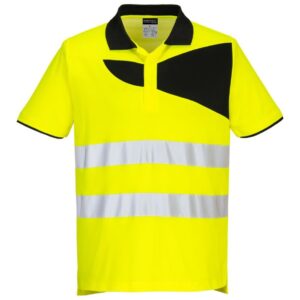 Portwest PW2 Hi-Vis Cotton Comfort Polo Shirt Short Sleeve - Yellow/Black