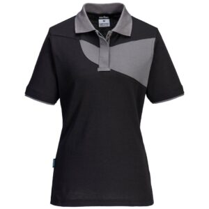 Portwest PW2 Cotton Comfort Women's Polo Shirt Short Sleeve - Black/Zoom Grey