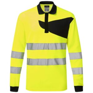 Portwest PW2 Hi-Vis Polo Shirt Long Sleeve - Yellow/Black