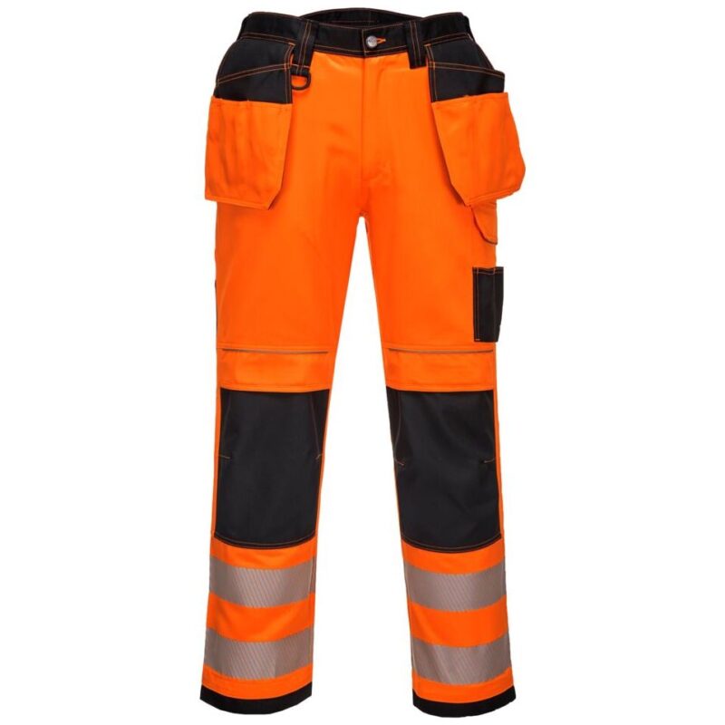 Portwest PW3 Hi-Vis Stretch Holster Pocket Trousers - Orange/Black