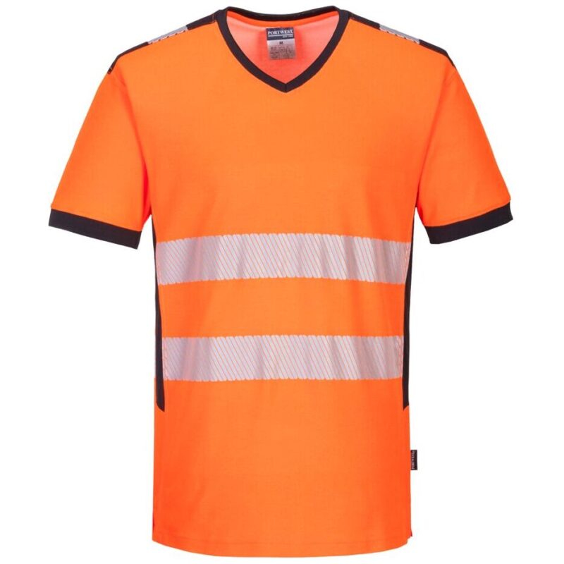 Portwest PW3 Hi-Vis V-Neck Mesh Insert T-Shirt Short Sleeve - Orange/Black