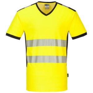 Portwest PW3 Hi-Vis V-Neck Mesh Insert T-Shirt Short Sleeve - Yellow/Black