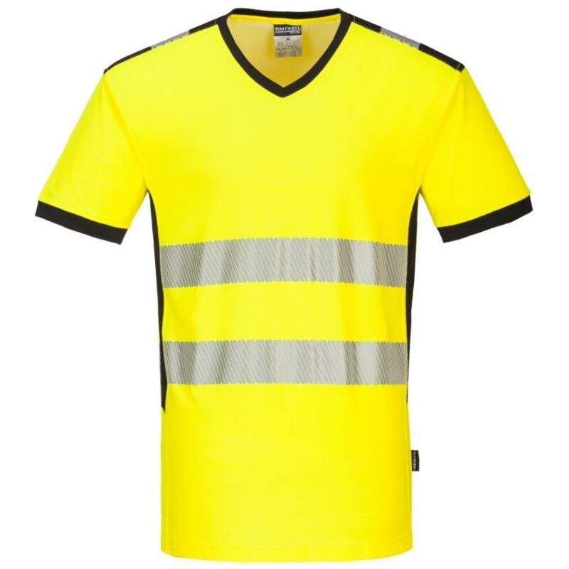 Portwest PW3 Hi-Vis V-Neck Mesh Insert T-Shirt Short Sleeve - Yellow/Black