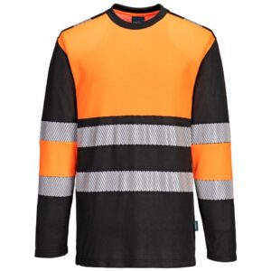 Portwest PW3 Hi-Vis Cotton Comfort Class 1 T-Shirt Long Sleeve - Orange/Black