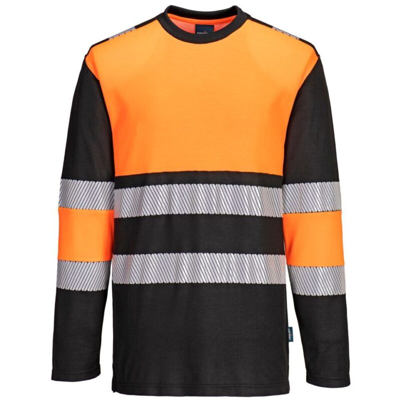 Portwest PW3 Hi-Vis Cotton Comfort Class 1 T-Shirt Long Sleeve - Orange/Black