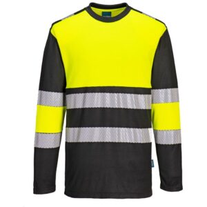 Portwest PW3 Hi-Vis Cotton Comfort Class 1 T-Shirt Long Sleeve - Yellow/Black