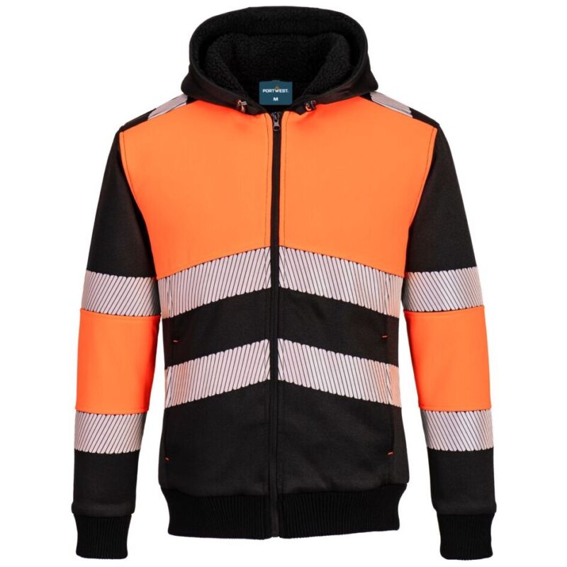 Portwest PW3 Zipped Class 1 Winter Hoodie - Orange/Black