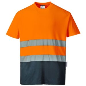 Portwest Hi-Vis Cotton Comfort Contrast T-Shirt Short Sleeve - Orange/Navy