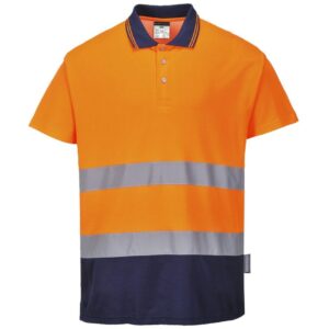 Portwest Hi-Vis Cotton Comfort Contrast Polo Shirt Short Sleeve - Yellow/Navy
