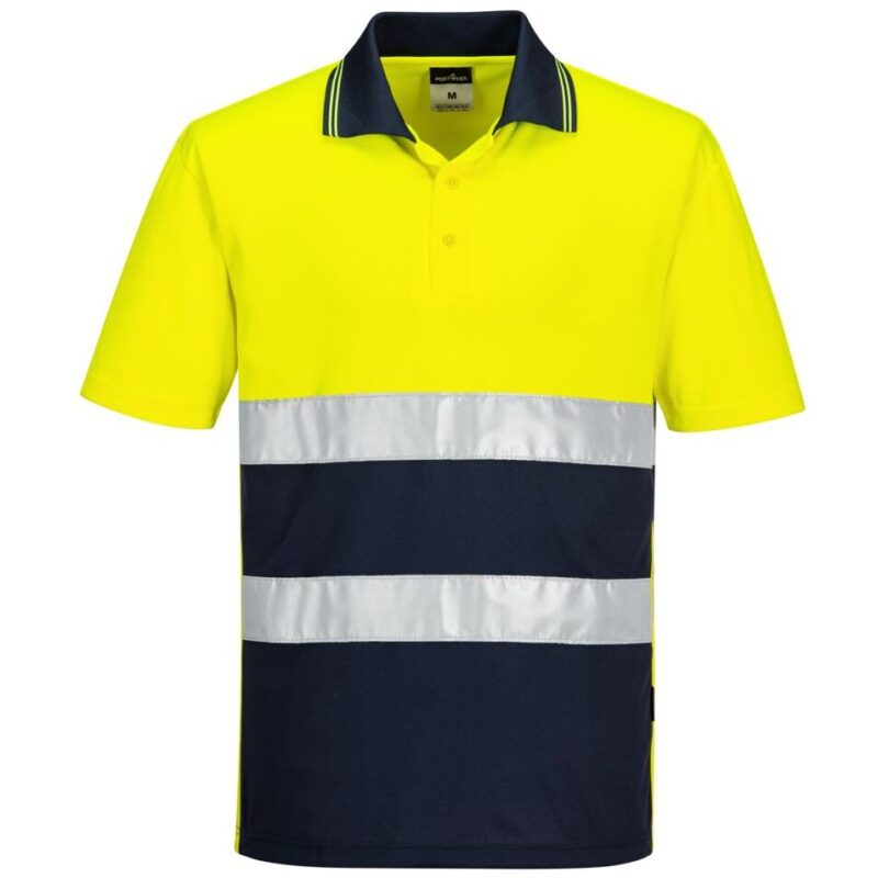 Portwest Hi-Vis Lightweight Contrast Polo Shirt Short Sleeve - Yellow/Navy