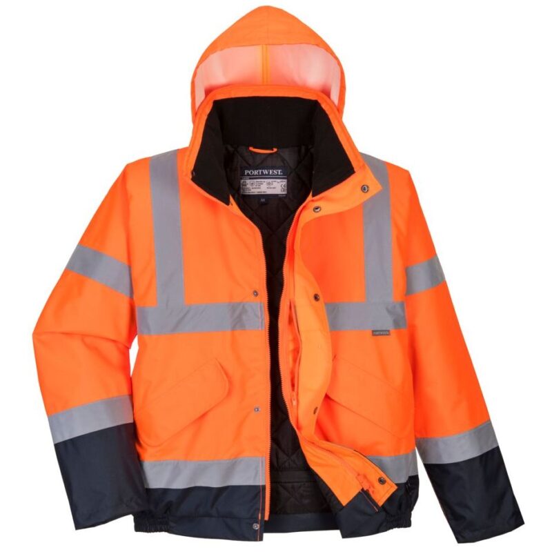 Portwest Hi-Vis Contrast Winter Bomber Jacket - Orange/Navy