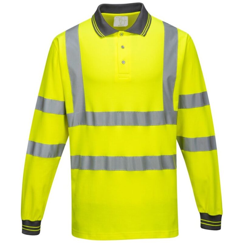 Portwest Hi-Vis Cotton Comfort Polo Shirt Long Sleeve - Yellow