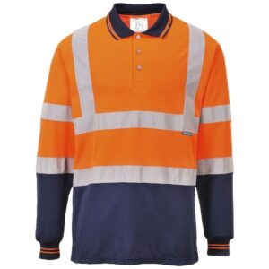 Portwest Hi-Vis Contrast Polo Shirt Long Sleeve - Orange/Navy