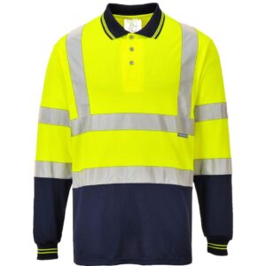 Portwest Hi-Vis Contrast Polo Shirt Long Sleeve - Orange/Navy
