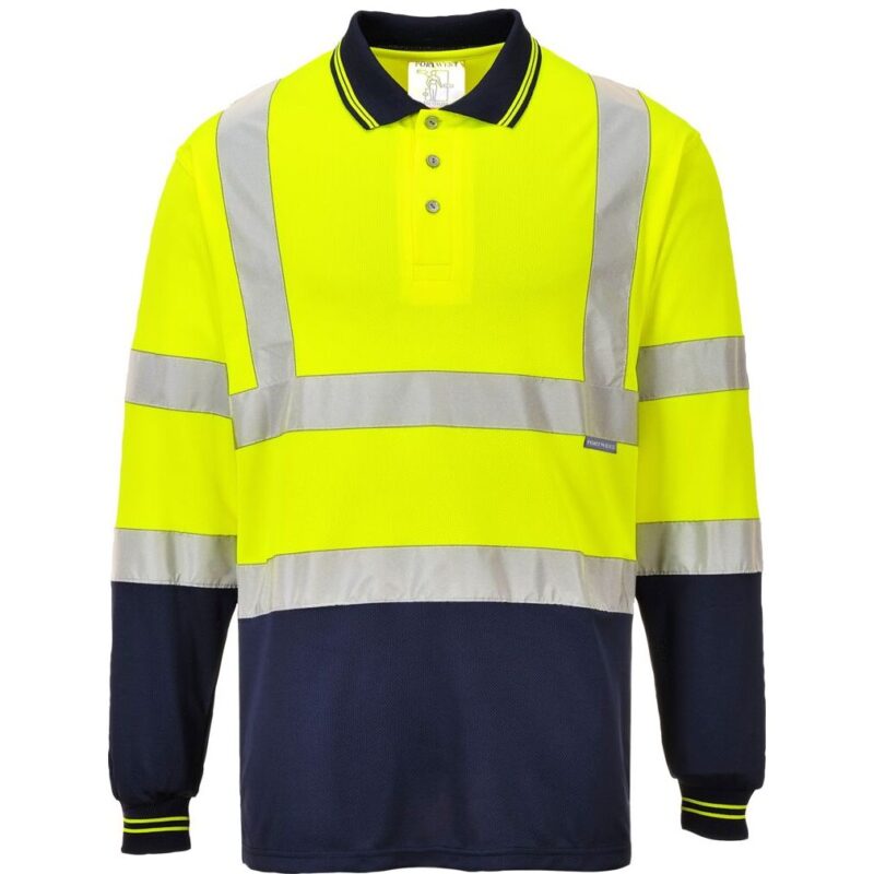 Portwest Hi-Vis Contrast Polo Shirt Long Sleeve - Yellow/Navy