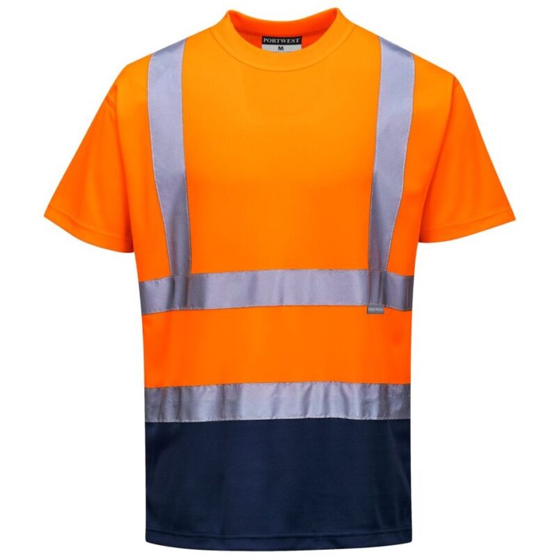 Portwest Hi-Vis Contrast T-Shirt Short Sleeve - Orange/Navy