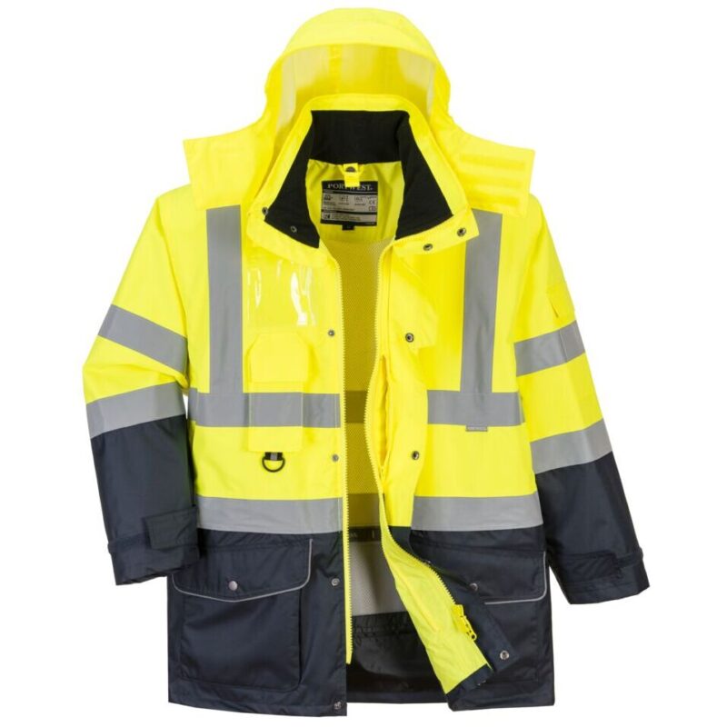 Portwest Hi-Vis Breathable 7-in-1 Contrast Traffic Jacket - Yellow/Navy
