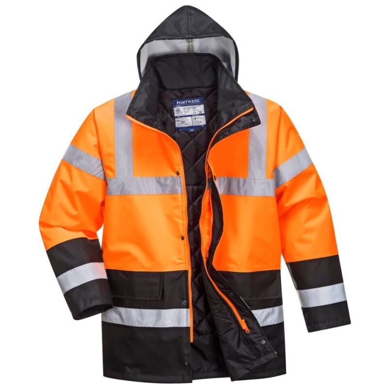 Portwest Hi-Vis Contrast Winter Traffic Jacket - Orange/Black