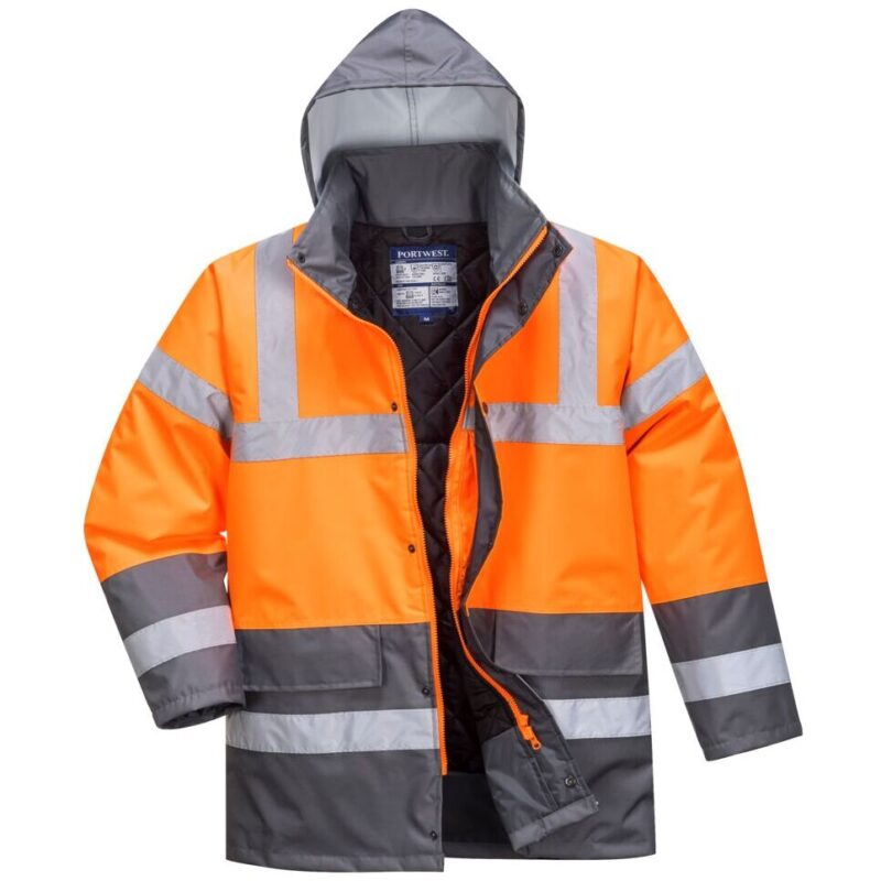 Portwest Hi-Vis Contrast Winter Traffic Jacket - Orange/Grey