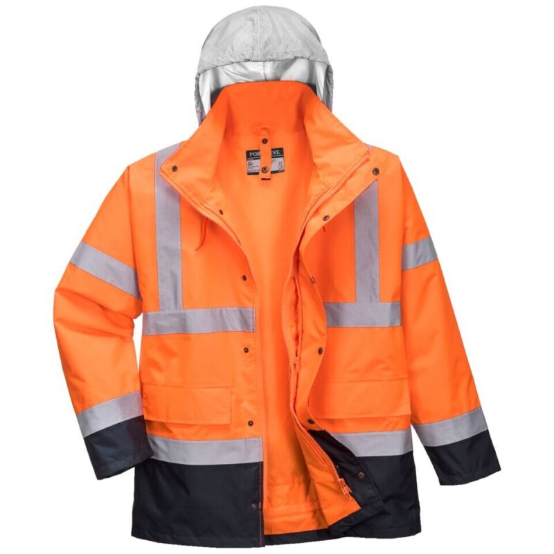 Portwest Hi-Vis 4-in-1 Contrast Traffic Jacket - Orange/Navy