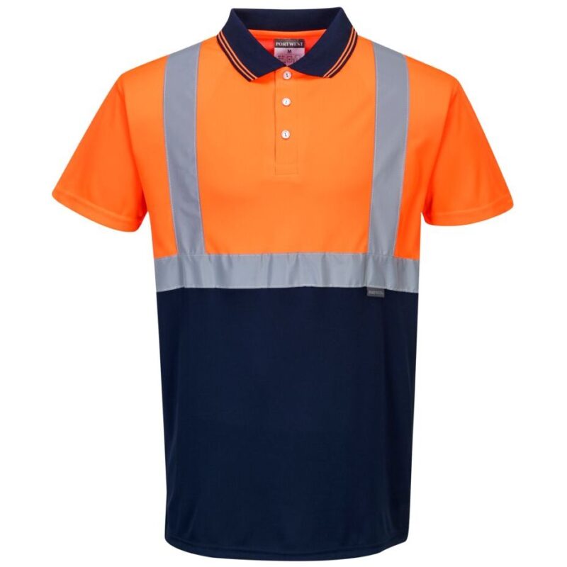 Portwest Hi-Vis Contrast Polo Shirt Short Sleeve - Orange/Navy