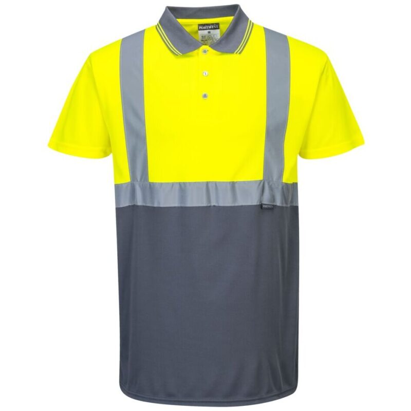 Portwest Hi-Vis Contrast Polo Shirt Short Sleeve - Yellow/Grey