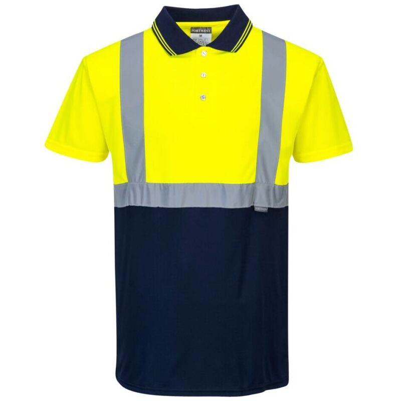 Portwest Hi-Vis Contrast Polo Shirt Short Sleeve - Yellow/Navy