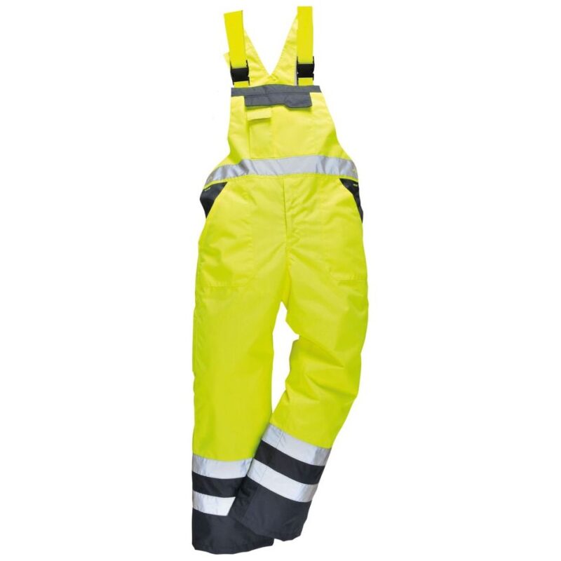 Portwest Hi-Vis Breathable Contrast Rain Bib and Brace - Yellow/Navy