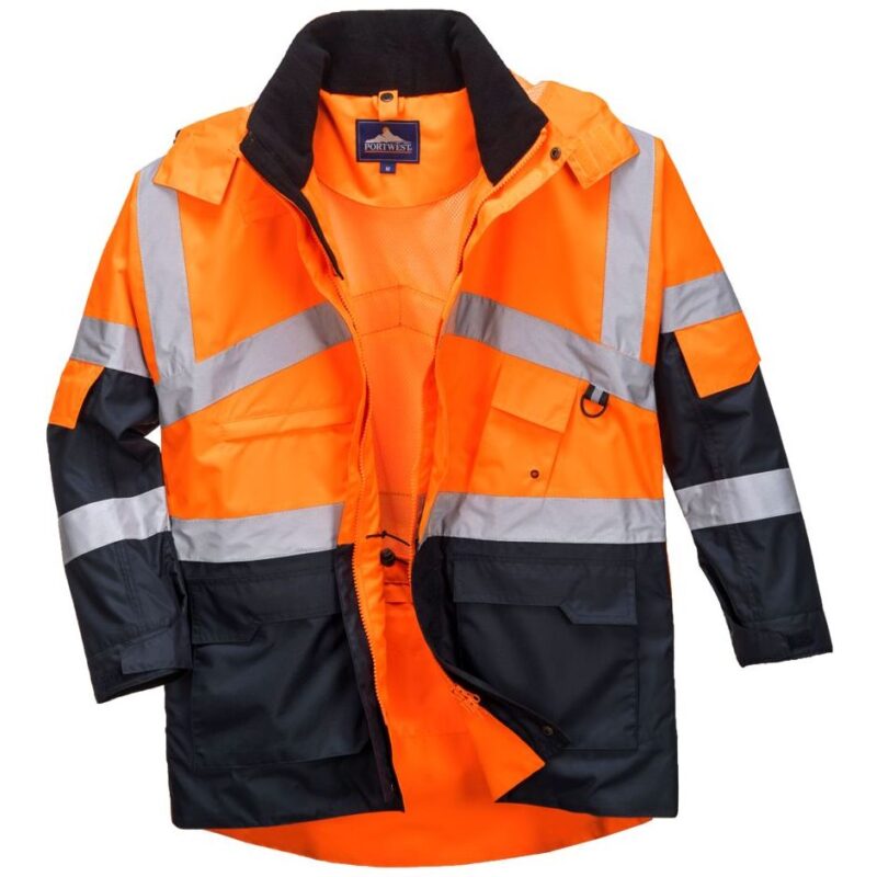 Portwest Hi-Vis Breathable Contrast Rain Jacket - Orange/Navy