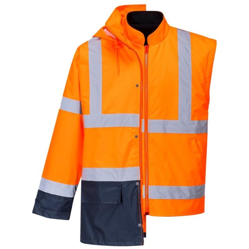 Portwest Hi-Vis 5-in-1 Contrast Executive Jacket - Orange/Navy