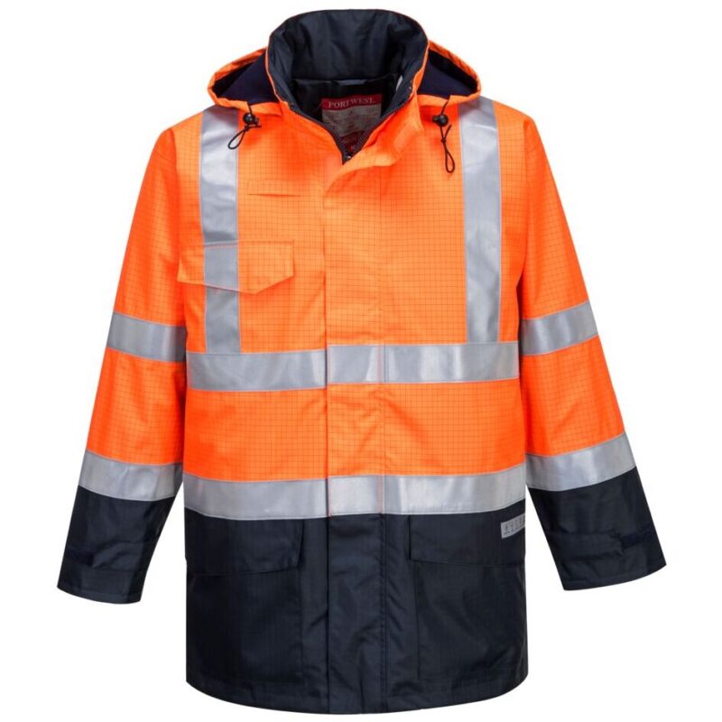 Portwest Bizflame Rain Hi-Vis Multi-Protection Jacket - Orange/Navy