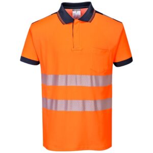 Portwest PW3 Hi-Vis Cotton Comfort Polo Shirt Short Sleeve - Orange/Navy