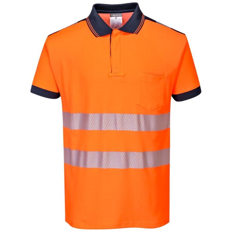 Portwest PW3 Hi-Vis Cotton Comfort Polo Shirt Short Sleeve - Orange/Navy