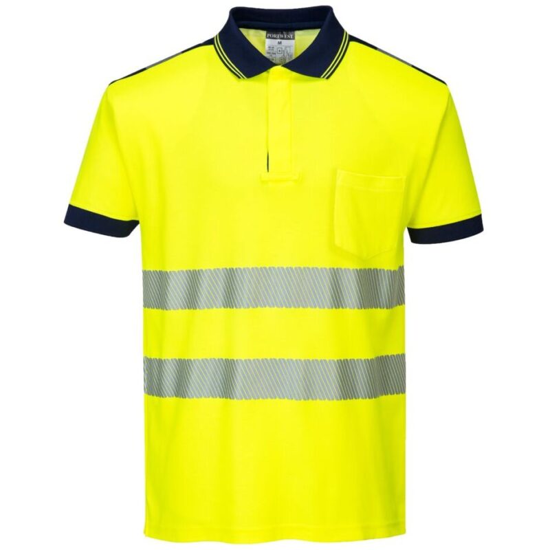 Portwest PW3 Hi-Vis Cotton Comfort Polo Shirt Short Sleeve - Yellow/Navy