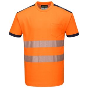 Portwest PW3 Hi-Vis Cotton Comfort T-Shirt Short Sleeve - Orange/Navy