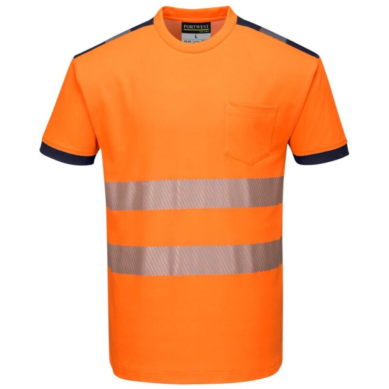 Portwest PW3 Hi-Vis Cotton Comfort T-Shirt Short Sleeve - Orange/Navy