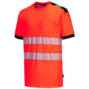 Portwest PW3 Hi-Vis Cotton Comfort T-Shirt Short Sleeve - Red/Black