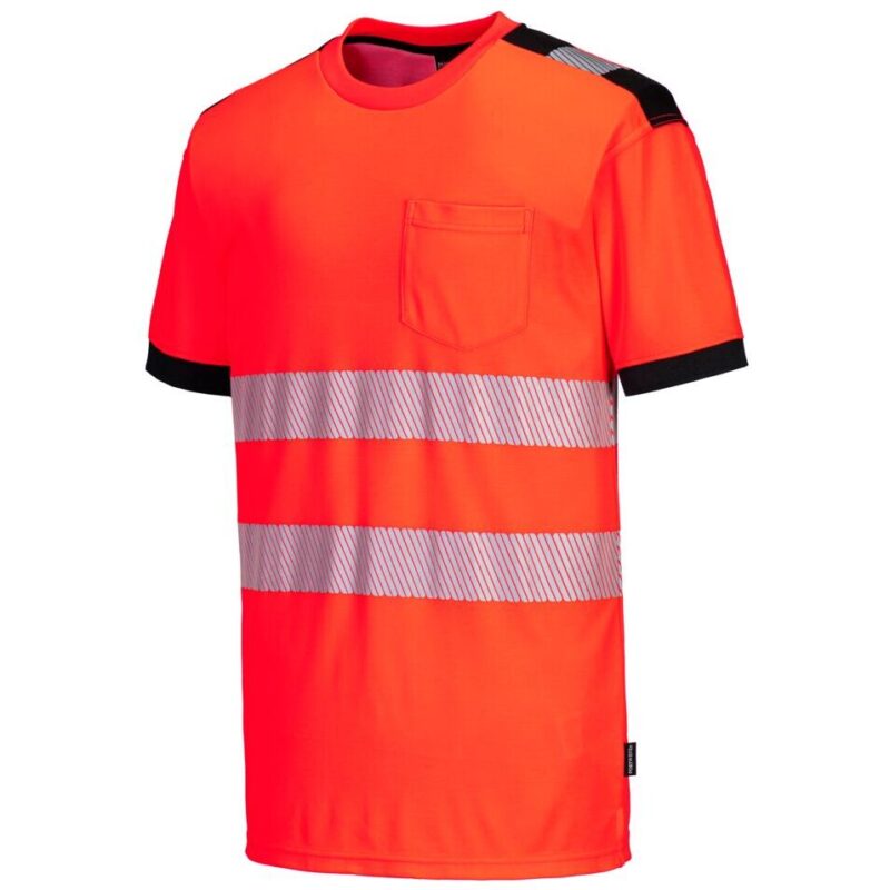 Portwest PW3 Hi-Vis Cotton Comfort T-Shirt Short Sleeve - Red/Black