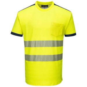 Portwest PW3 Hi-Vis Cotton Comfort T-Shirt Short Sleeve - Yellow/Navy