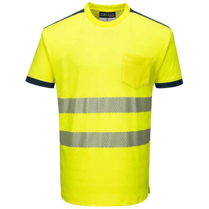 Portwest PW3 Hi-Vis Cotton Comfort T-Shirt Short Sleeve - Yellow/Navy