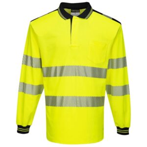Portwest PW3 Hi-Vis Cotton Comfort Polo Shirt Long Sleeve - Orange/Navy