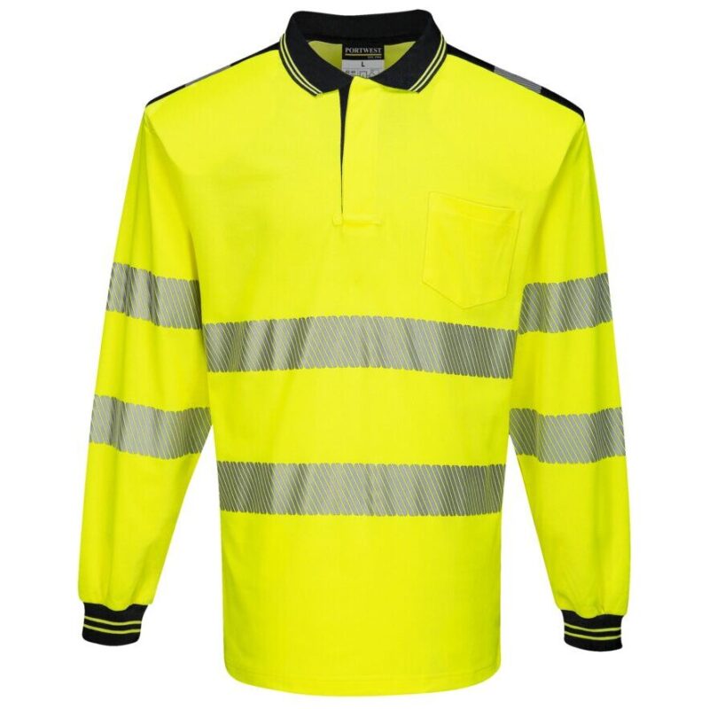 Portwest PW3 Hi-Vis Cotton Comfort Polo Shirt Long Sleeve - Yellow/Black