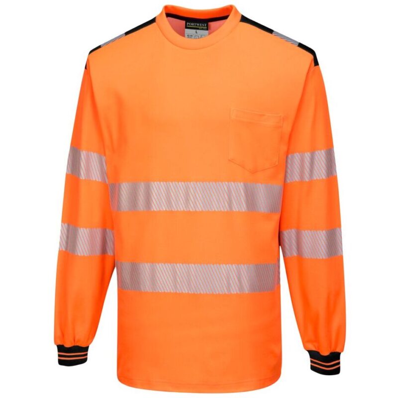 Portwest PW3 Hi-Vis Cotton Comfort T-Shirt Long Sleeve - Orange/Black