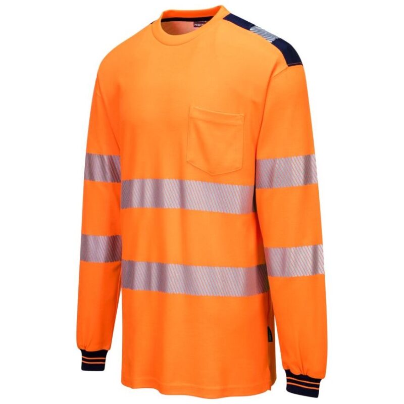 Portwest PW3 Hi-Vis Cotton Comfort T-Shirt Long Sleeve - Orange/Navy