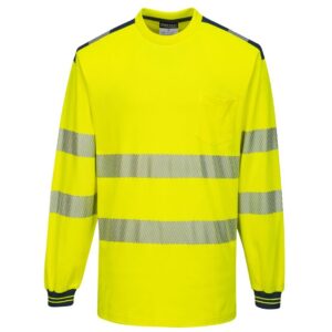 Portwest PW3 Hi-Vis Cotton Comfort T-Shirt Long Sleeve - Yellow/Navy