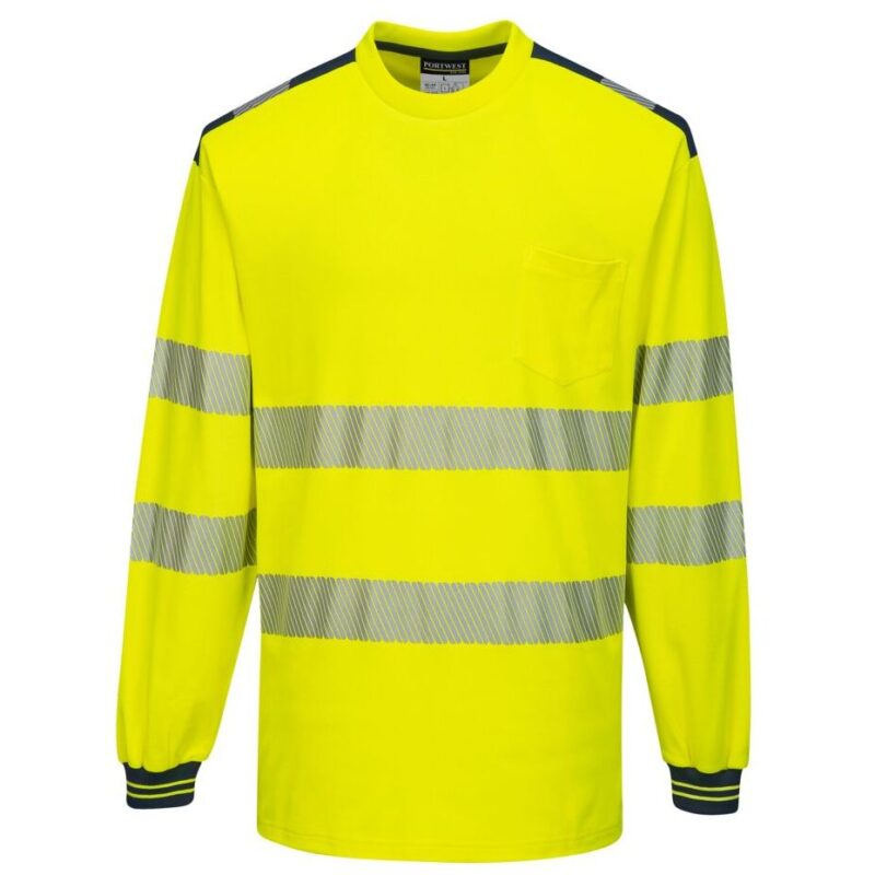 Portwest PW3 Hi-Vis Cotton Comfort T-Shirt Long Sleeve - Yellow/Navy