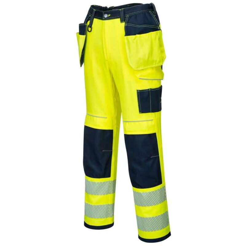 Portwest PW3 Hi-Vis Holster Pocket Work Trousers - Yellow/Navy