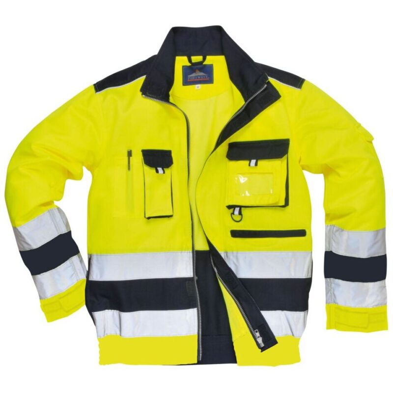 Portwest Lille Hi-Vis Contrast Bomber Jacket - Yellow/Navy