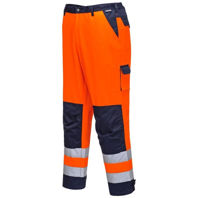 Portwest Lyon Hi-Vis Contrast Work Trousers - Orange/Navy
